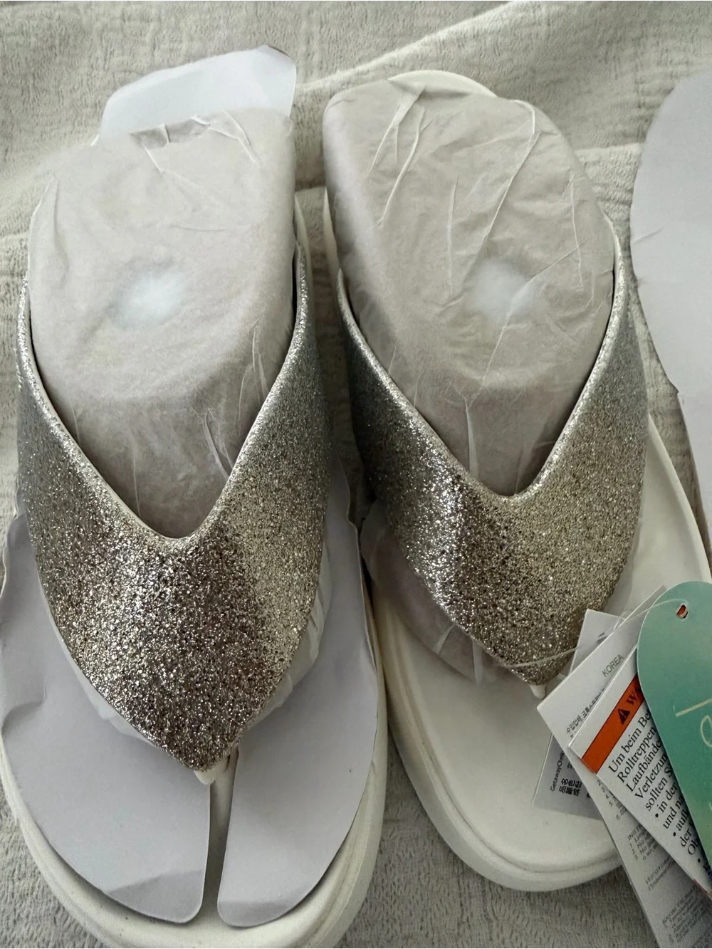 CROCS Metallic Silver Slide Sandals with White Sole